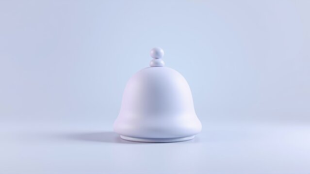Pale bell shaped object sits upon surface. Minimalist studio lighting creates soft shadows. Clean design, simple form.