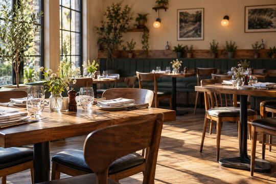 Restaurant tables prepared before opening time