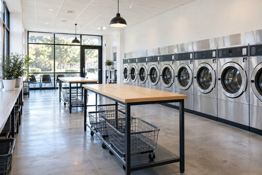 Clean self service laundry with empty machines