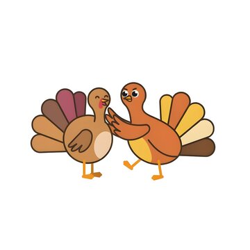 Thanksgiving Turkeys Cartoon Fight Illustration
