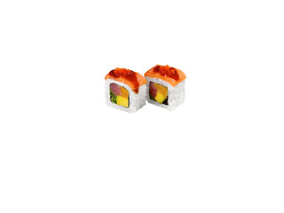 Two salmon sushi rolls with avocado and tuna food preparation. transparent © Игорь Соколов