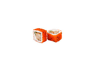 Two orange tobiko sushi rolls japanese food preparation © Игорь Соколов