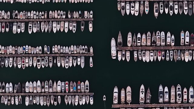 Aerial view of yachts in the marina of Antibes, France.