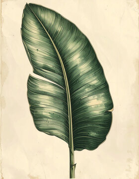 Banana leaf botanical engraving with minimalist natural elegance
