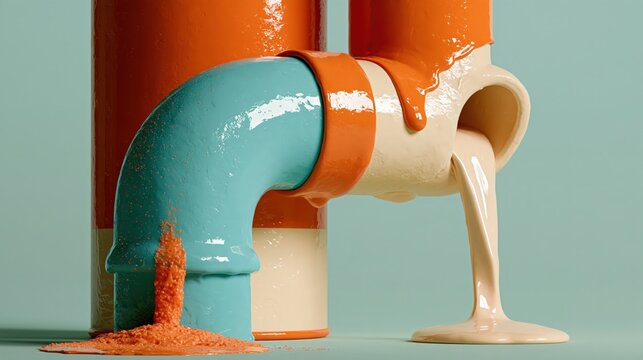 Glossy claymation of a rain pipe letting the first dusty water run away in soft natural light