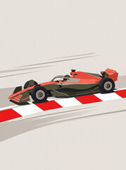 Fototapeta premium formula one racing car of red and grey color rapidly rushes along racing track stylized vector illustration of speed motorsport and high performance sports car in grand prix race