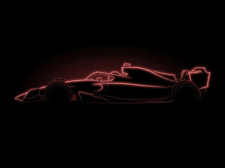 Fototapeta premium red neon outline of formula one racing car side view on black background glowing silhouette of sports car representing high speed and professional circuit motorsport tournament