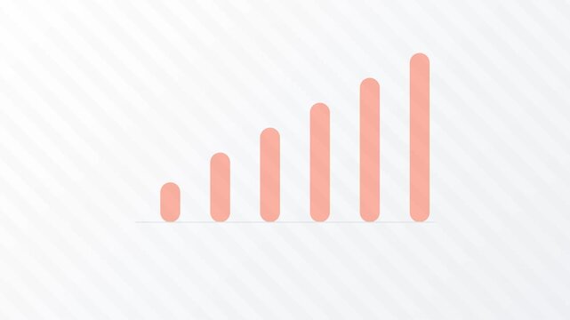A rounded bar graph animates in an upward trend on a light background with subtle diagonal stripes, with the bars initially appearing in purple before fully transitioning to a solid peach-orange color