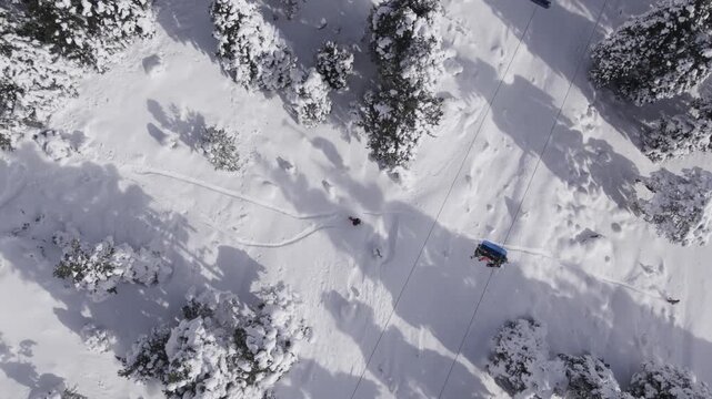 Aerial view of Uludag snowy landscape in Kestel, Turkiye.