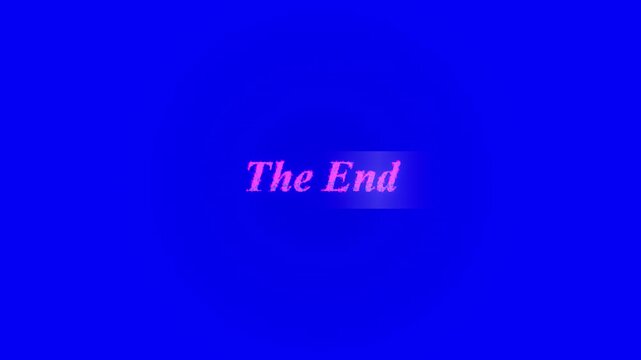 Cinematic blue background with fading pink text the end" creating a dramatic conclusion for films