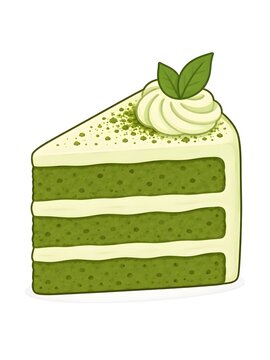 Slice matcha cake isola On white background 