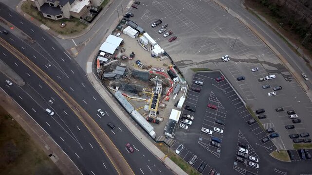 Aerial view of tunnel construction site in Nashville, United States.