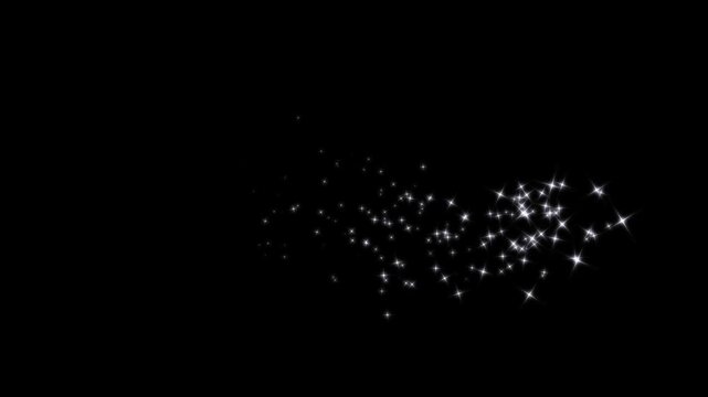 Sparkling glitter star dust trail animation with white cartoon blinking stars glowing starlight dust line.shimmering doodle sparkle trail on smooth black screen overlay, background 4k