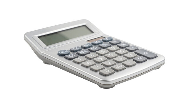 Silver digital calculator displaying numbers on a clean white background surface