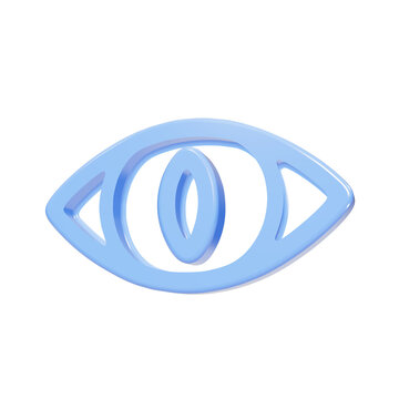 Light blue glossy 3D eye icon isolated on black background