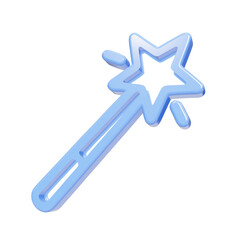 Blue glossy 3D magic wand icon with star shape on black background © FOYJUL