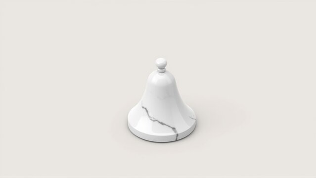 White bell object, cracked base. Minimalist studio shot, simple composition. Clean aesthetic, neutral background. Fragility evident.