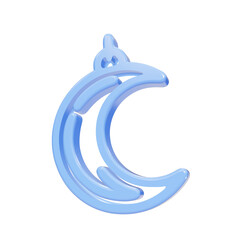 Blue glossy 3D crescent moon pendant icon isolated on black background © FOYJUL