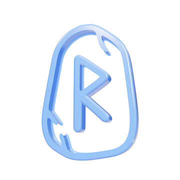 Blue glossy 3D Raido rune stone icon isolated on black background