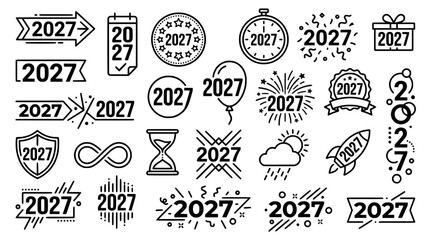 Fototapeta premium Modern Minimal 2027 New Year Number Logos Editable Outline Vector Collection