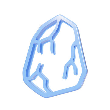 Blue glossy 3D stone icon with cracks isolated on black background