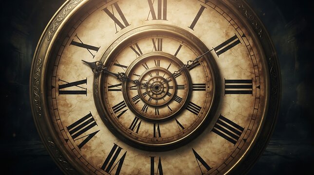 Vintage clock face with an infinite spiral tunnel effect