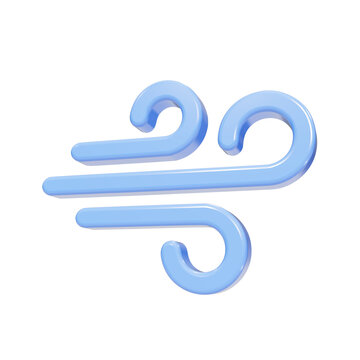 Blue glossy 3D wind icon representing weather on black background