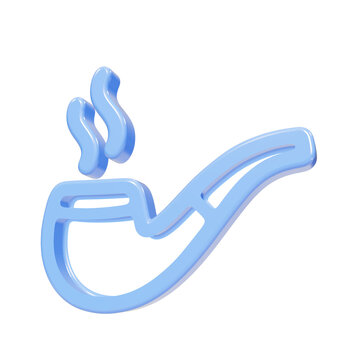 Blue glossy 3D tobacco pipe icon with smoke on black background