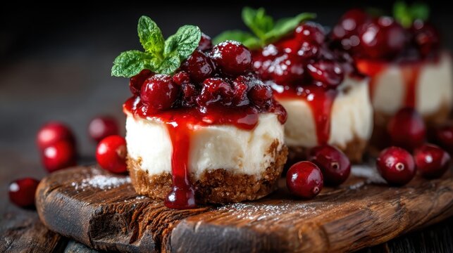 Indulge in these delightful mini cheesecakes topped with vibrant cranberry sauce, perfect for desserts or festive occasions, showcasing a blend of textures and flavors.