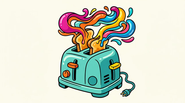 Appliance toaster kitchen colorful in smoke explosion swirl of illustration art abstract breakfast device creative