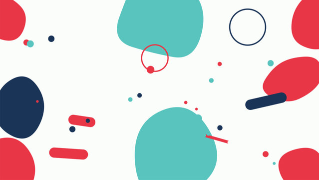 Abstract geometric shapes pattern with red and teal circles on white