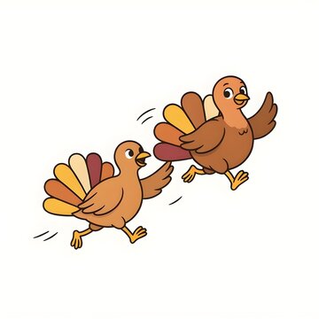 Cute Cartoon Turkeys Running for Thanksgiving