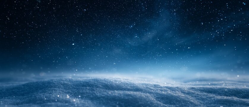 Starry night sky over snowy landscape
