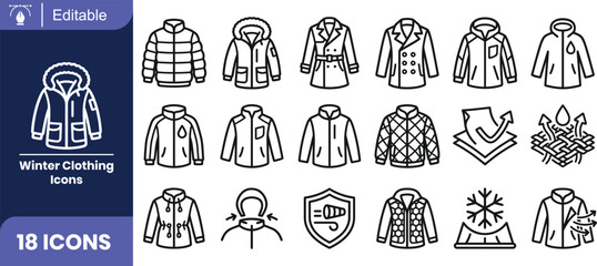 Winter clothing icons set of 18 different styles © MDBAKUL