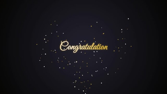 Elegant Gold Congratulation Text Animation with Floating Particles on Dark Background.