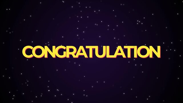 Golden Congratulation Text Animation with Floating Particles on Dark Background.