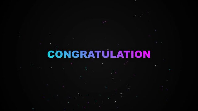 Animated Congratulation Text Overlay with Floating Particles on Black Background.