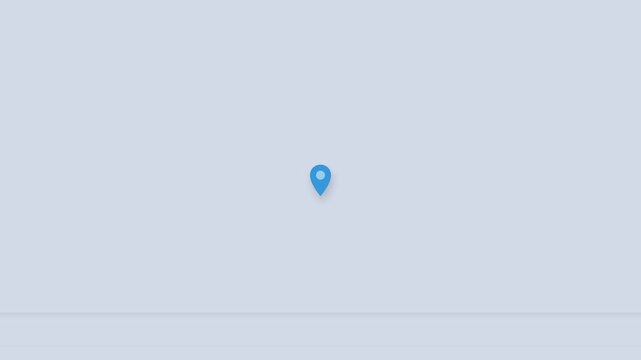 Minimalist Blue Map Location Pin Icon Animation on Soft Grey Background.
