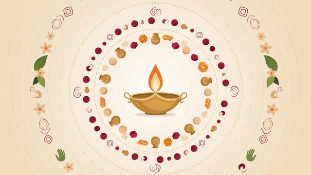 Bhai Dooj circular floral mandala background with central glowing lamp