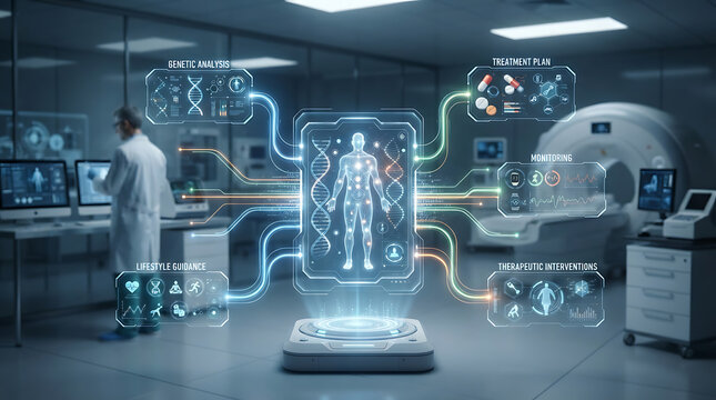 Advanced Medical Technology Integrating Digital Genetic Analysis and Biometric Data Visualization for Modern Healthcare Research Diagnostics