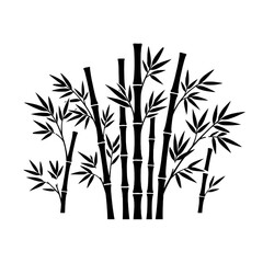Obraz premium Black Bamboo Trees Silhouette Vector Illustration Isolated on White Background for Asian Oriental Nature Design