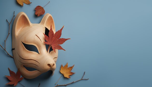 紅葉を添えた狐面