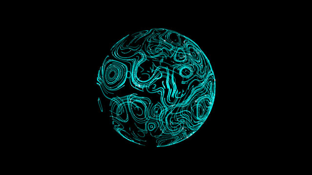 Abstract digital sphere formed by glowing lines and connected data points on a black background, representing artificial intelligence, big data, global networks, cybersecurity, 3d rendering