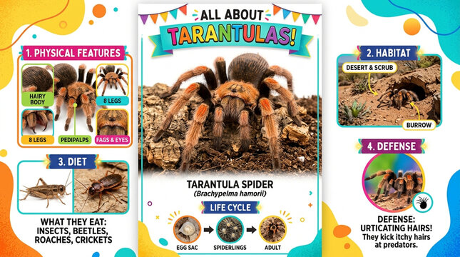 Educational Infographic about Tarantula Spider Anatomy Life Cycle and Habitat