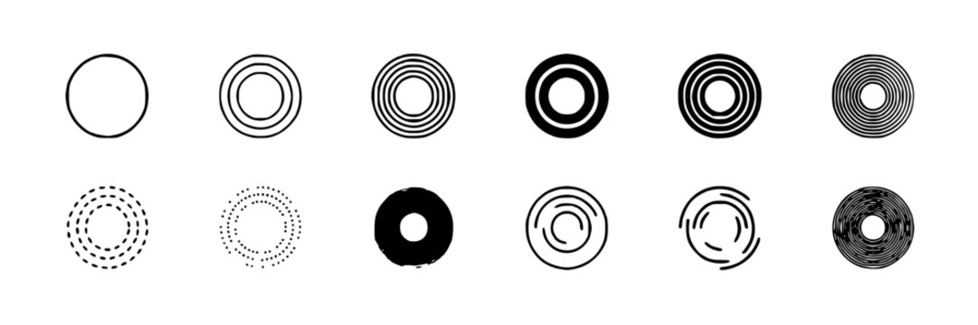 Concentric Circle Ideograms, a Set of Twelve Patterns with Varying Degrees of Complexity