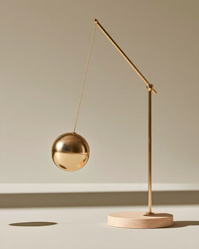 Brass pendulum drawn aside and held on its thread