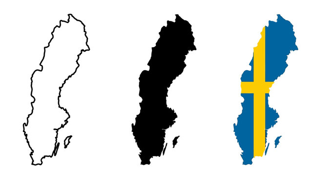 Sweden Map Icons &ndash; Swedish Geography, National Flag and Regional Division Vector Set