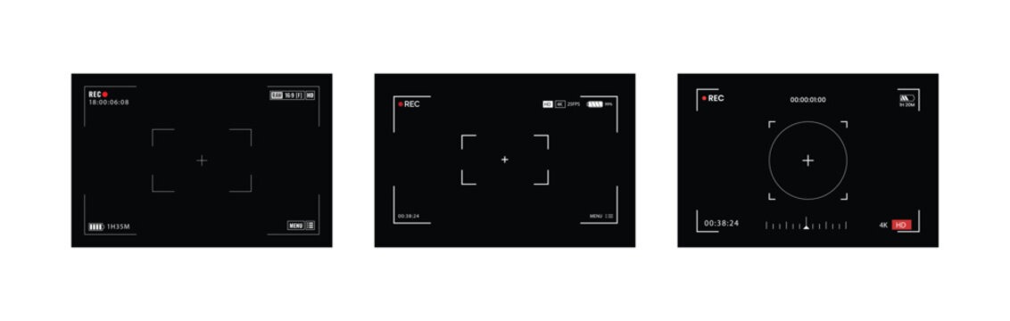 Camera Viewfinder Screen Interface Set Video Recording Frame View Finder Focus Display Overlay Symbol Vector Illustration Graphic Element Isolated White Background