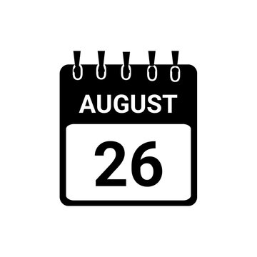 August 26 Calendar date Vector icon Illustration. Day calendar with date August 26. Checklist day calendar.