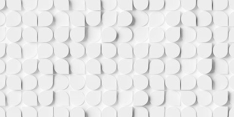 Obraz premium Grid of white pointed circles or cylinders geometry randomly flipped and shifted background wallpaper banner, flat lay top view
